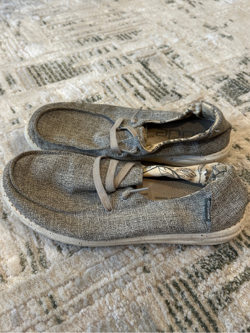 Hey Dude Women’s Slip-On Loafers in Light Gray Linen